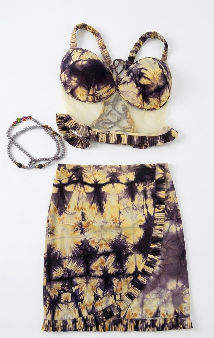 Ensemble Nuisette Africaine Fait Main — Tissu Coco Dounda Burkina Faso mauve jaune