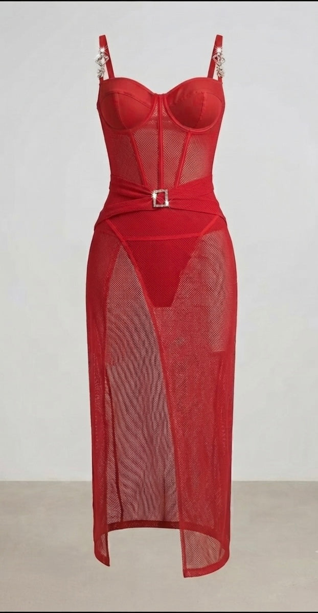 Nuisette deux pièces rouge danger