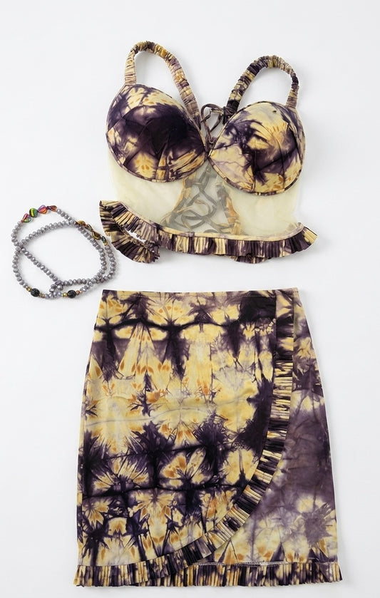 Ensemble Nuisette Africaine Fait Main — Tissu Coco Dounda Burkina Faso mauve jaune