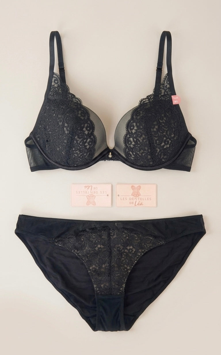 Ensemble Lingerie Noir  beige — Soutien-gorge & Culotte Assortis🇫🇷
