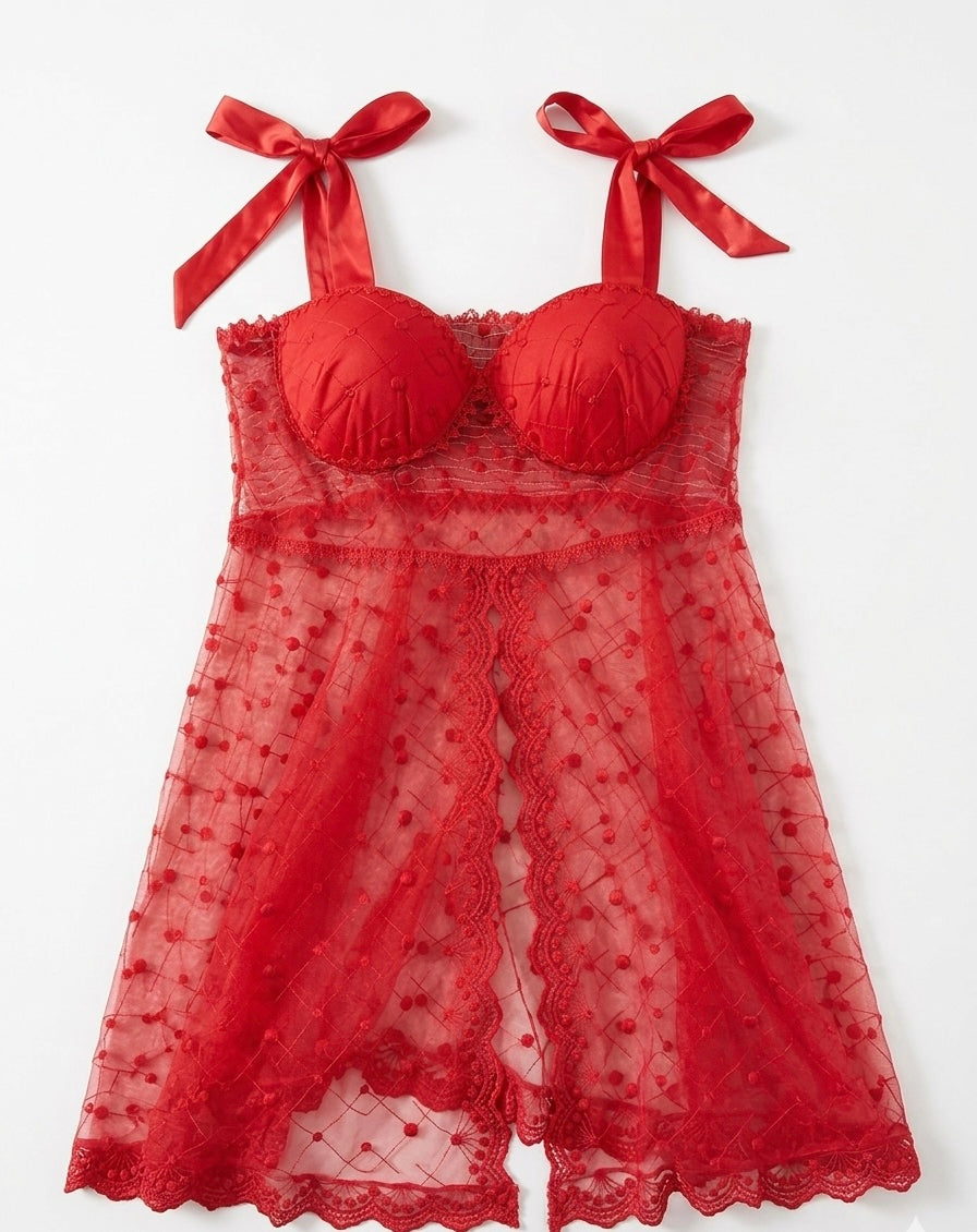 Sublime Nuisette Tulle Rouge — Grande Taille, Fait Main